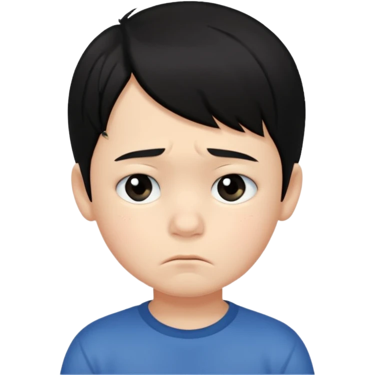 
5 year old boy, black hair, sad emoji emoji
