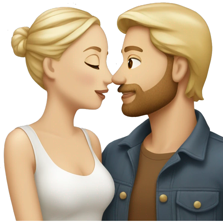 Man light brown skin beard kiss woman white skin blonde emoji