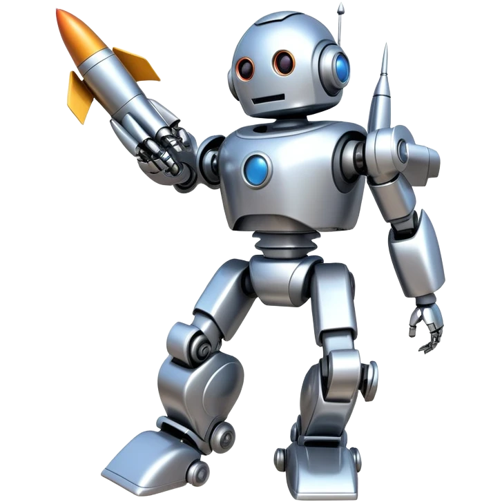 Robot with rocket boosters accelerating upward, upgrade concept emoji