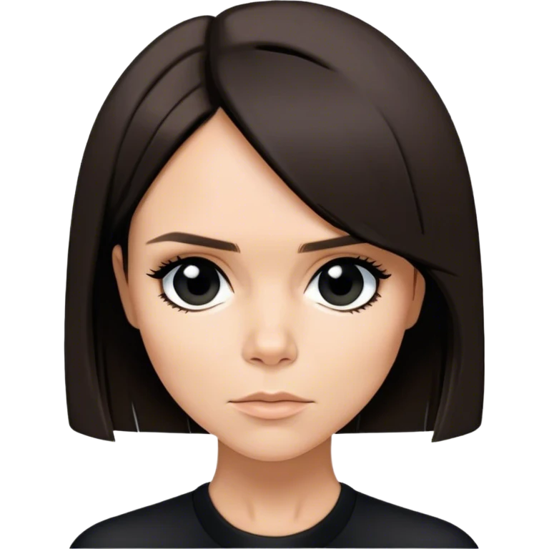 Victoria Beckham circa 1997 with bob haircut parted down straight down the center. Wearing black emoji