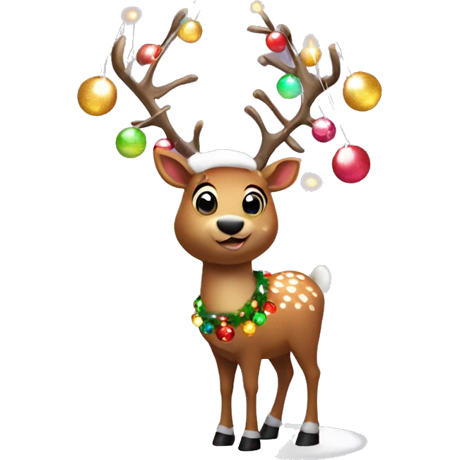 Christmas Reindeer with disco balls and fairy lights in the antlers emoji