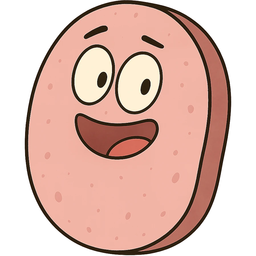 single slice of pink bologna, cartoon style emoji