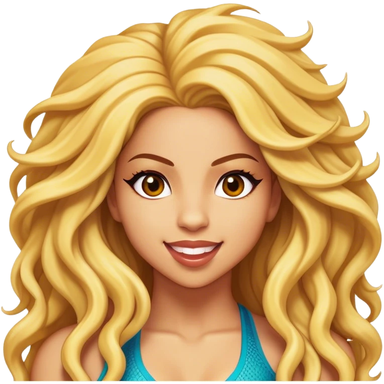 Cinematic Realistic Shakira Pop Culture Emoji, depicted with an energetic, dynamic portrayal of the global pop star rendered with lifelike textures and vibrant, charismatic lighting. emoji