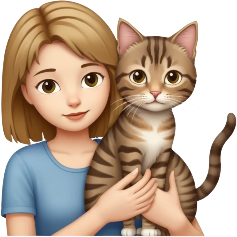 A girl holding a long-haired tabby cat and a short-haired tabby cat emoji