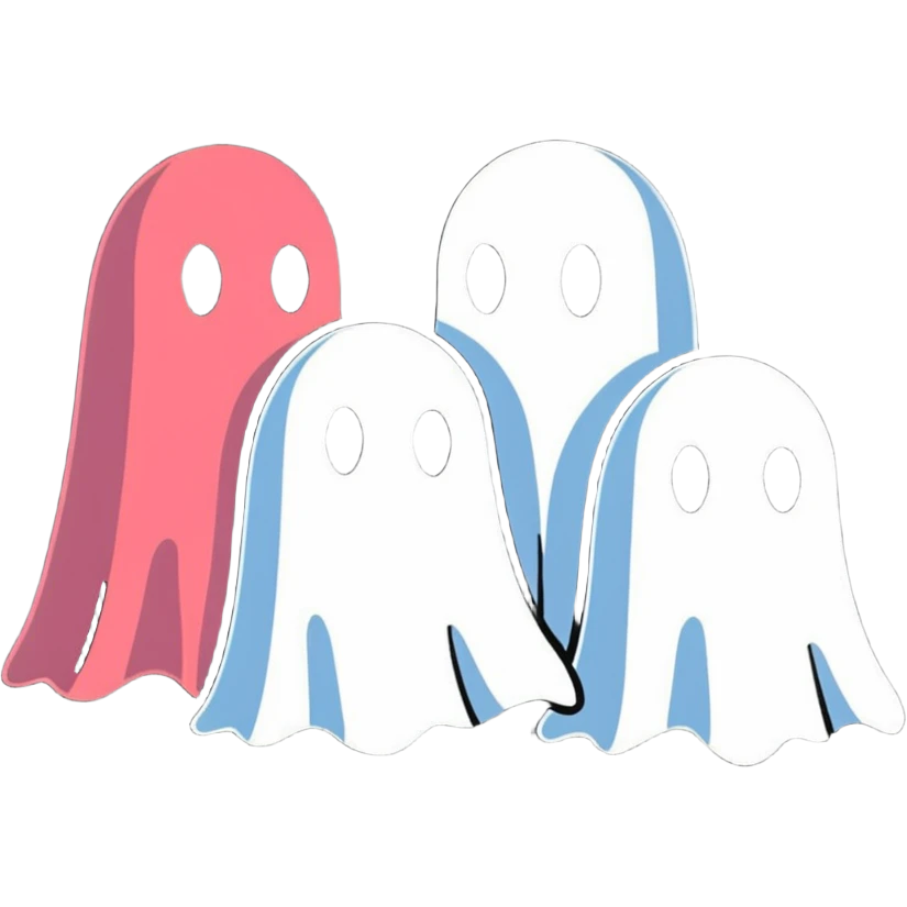 The four classic Pacman ghosts (red, pink, blue, and orange) lined up together emoji