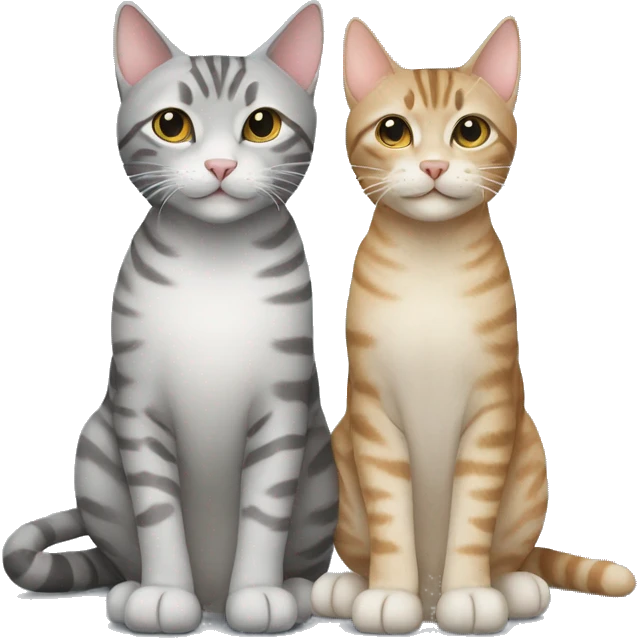 Two grey tabby cats and one beige tabby cat sitting next to each other  emoji
