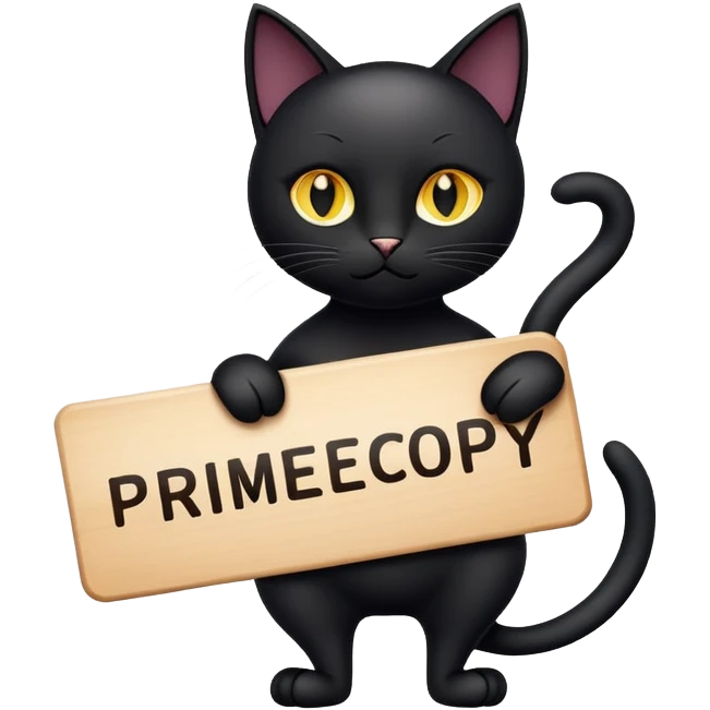 Black Cat holding a sign with the inscription "PrimeCopy" emoji