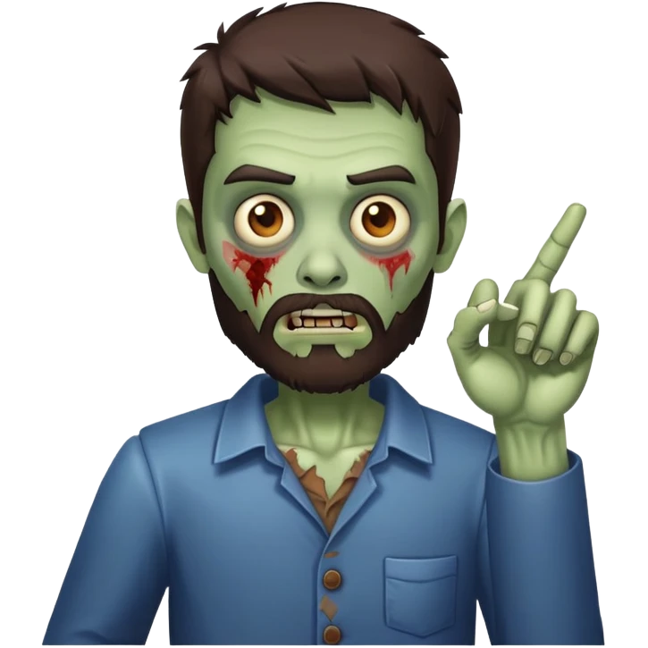 zombie pointing gesture with dark brown hair and short full beard emoji