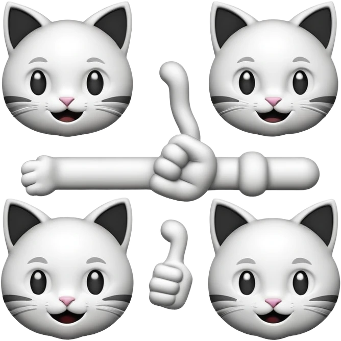  fun emojis for different emotions
 ( black and white style )
maybe create a custom cat character for it  ( emotions : mad, happy , excited, keck , wtf , 4head ( big brain ), ok ( like thumb up ) 
3D soft, round, slightly shaded style, minmalist but stil interactive emoji