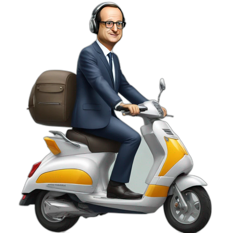 François Hollande sur un scooter avec un casque sur la tête emoji