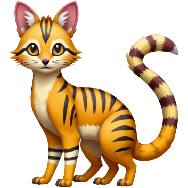 Hyper-realistic Colorful Soft Smooth Bobcat-Tiger-Numbat-Serval-Genet-Pokémon-Digimon-Fakémon-fusion-hybrid-creature emoji