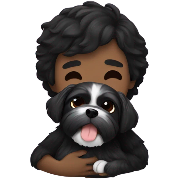 Man with dark hair hugging black shih tzu  emoji
