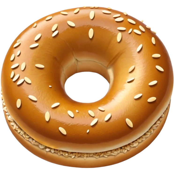 top-view toasted bagel, clear center hole, glossy emoji