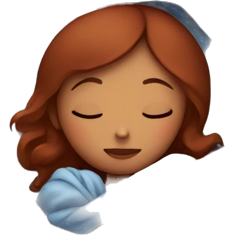 Girl with dark red hair sleeping in blanket emoji