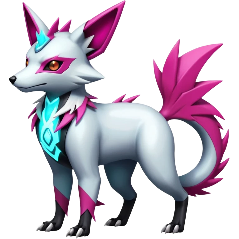 White and magenta cyperpunk futuristic feral Zangoose-Manectric-Luxray-Umbreon-Vaporeon-Amaura-Electrike-fusion-creature  emoji