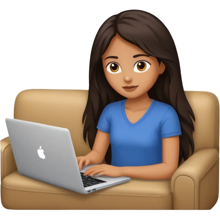A girl is working with a laptop while lying on the sofa emoji