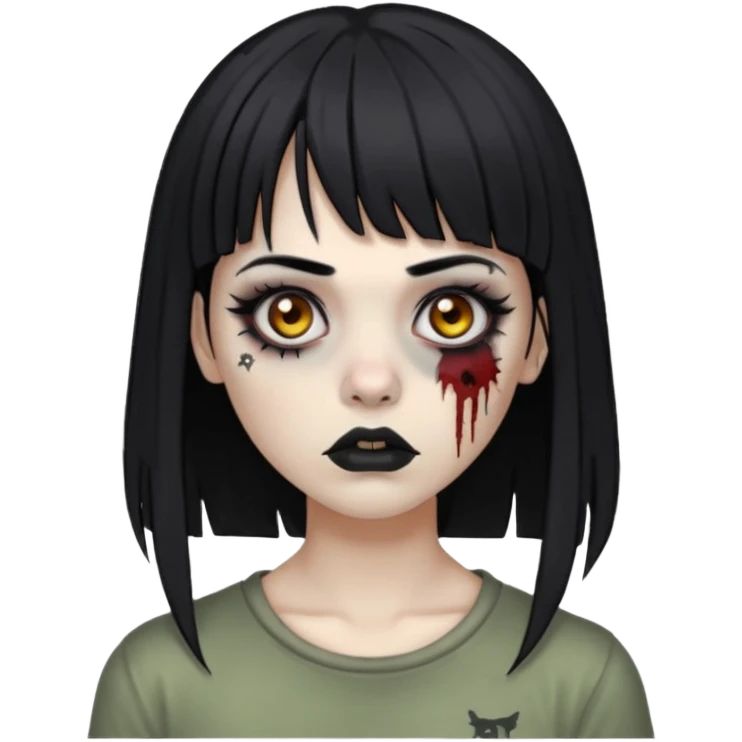 zombie girl black hair grey bangs with septum, thin eyebrows and eyeliner emoji