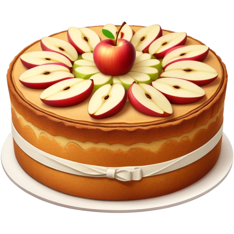 cinematic-realistic-apfelkuchen-cake-emoji,-depicted-as-a-classic-cake-with-cinnamon-and-thinly sliced apples on the top a few neatly spread out-rendered-with-soft-textures-and-warm,-inviting-lighting. emoji