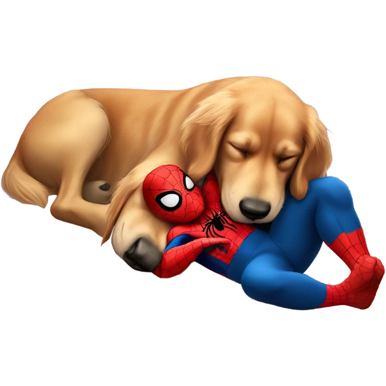 Golden Retriever sleeping on Spider-Man’s lap emoji