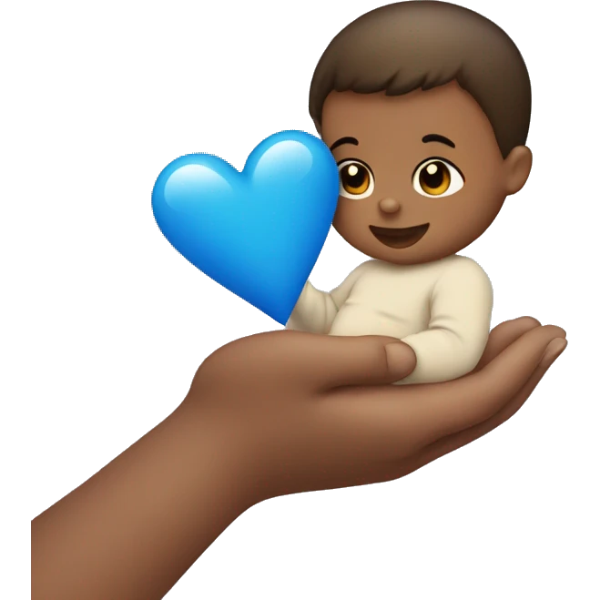 A baby boy holding a blue heart emoji