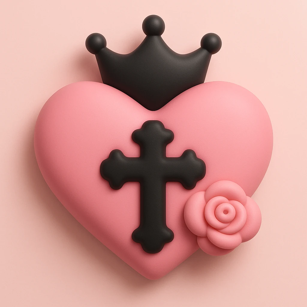 BLACKPINK-inspired gothic object, soft and round, black and pink palette, mochi style emoji