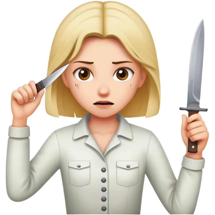 Girl holding a knife about to stab her head  emoji