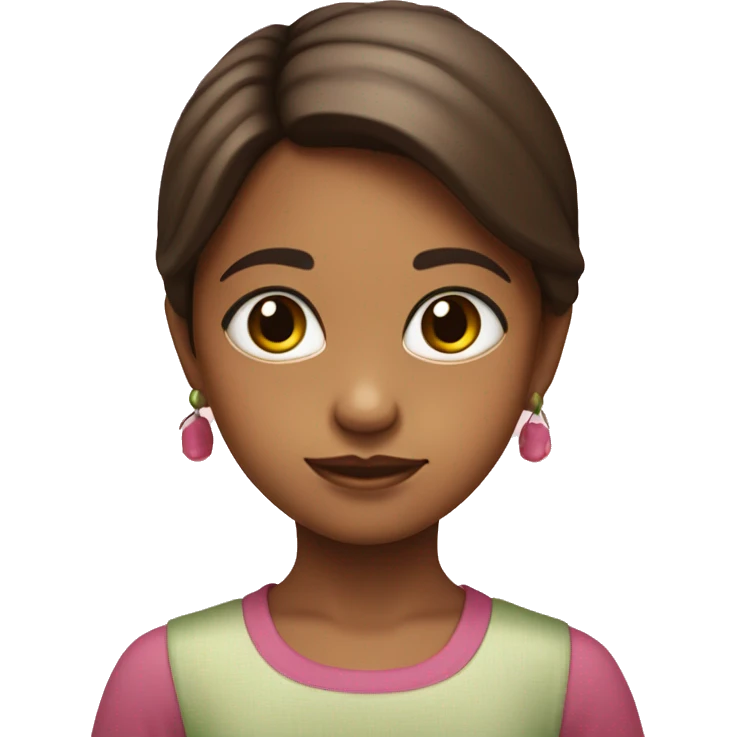 Niña con pelo marrón, ojos marrones, una polera rosa, y un cintillo de aguacate  emoji