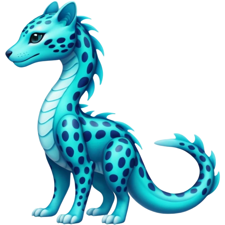 Bioluminescent Neon-Cyan Ripple-Patterned Soft-Scaled Aquatic Fantastical Liepard-Amaura-Manokit-Sergal-Samurott-fusion creature (full body) emoji