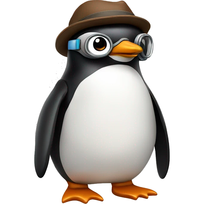 penguin with brown pilot hat and goggle on top emoji