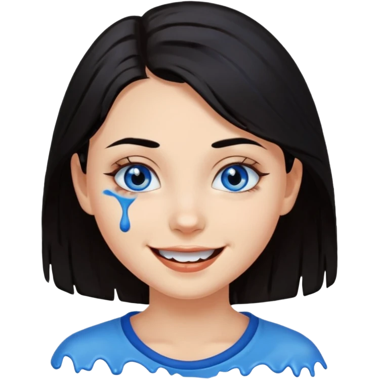 Girl with black hair and blue eyed smeared chocolate on face emoji