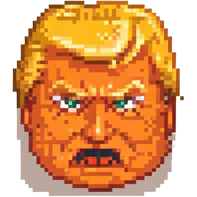 Donald Trump emoji, exaggerated big orange face, evil expression emoji