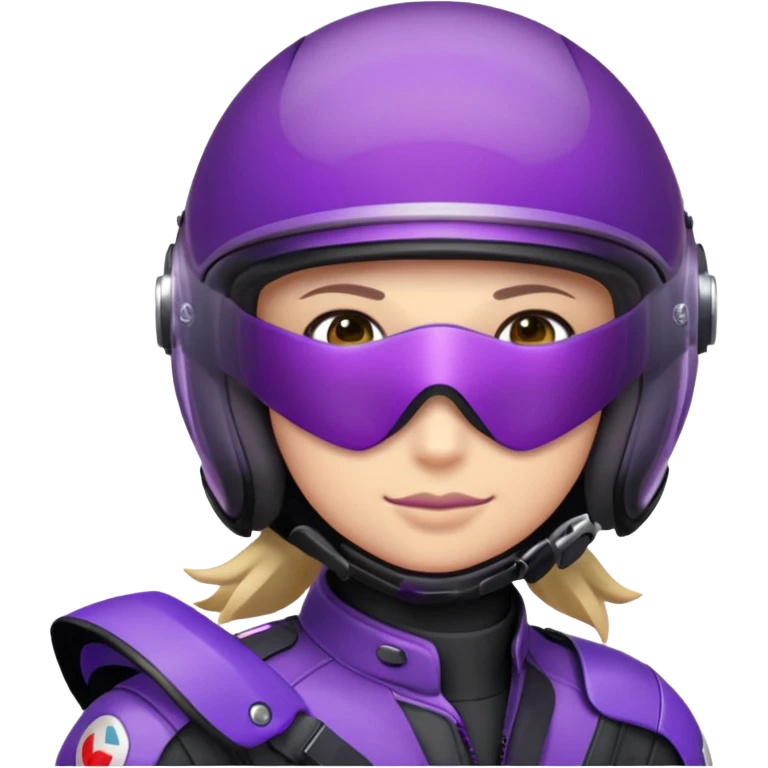 Créer un emoji avec une moto mt07 sport noir mate / violet iridescent très foncé, pare-brise de la moto violet. Avec une pilote dessus, visage masqué par la visière violette . Avec en arrière plan cercle violet. emoji