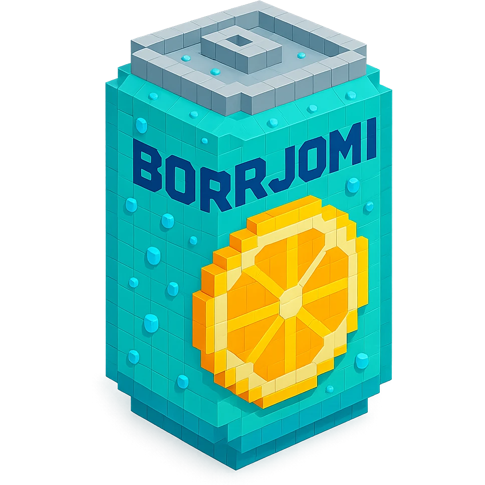 Borjomi lemonade can with a refreshing design, featuring a lemon slice and condensation droplets emoji