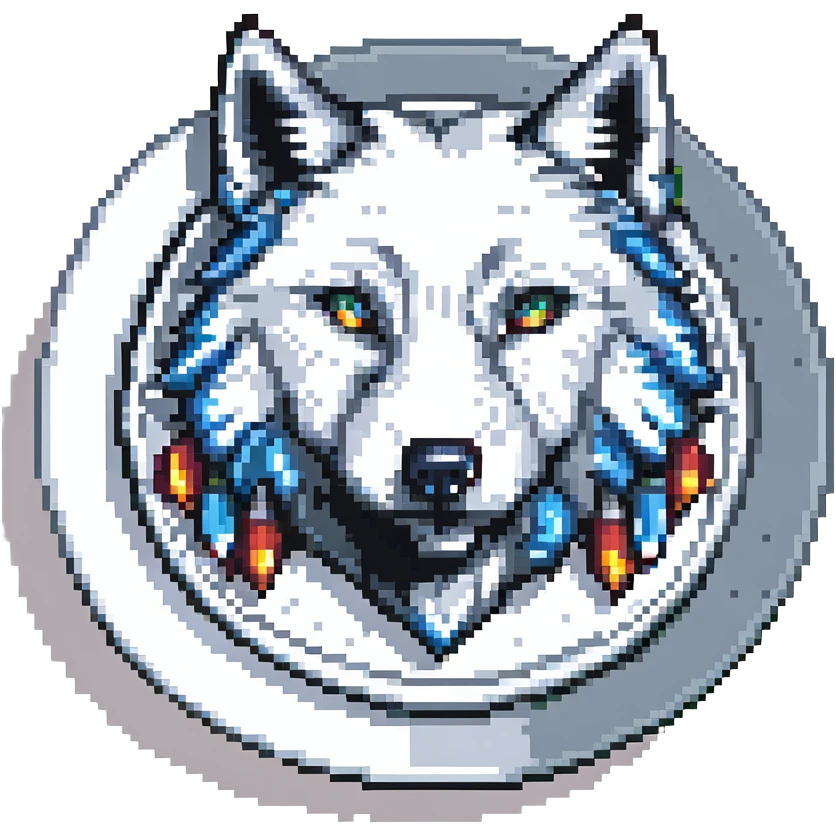 platine vinyle with integrated wolf head replacing the platter, pixel art style emoji