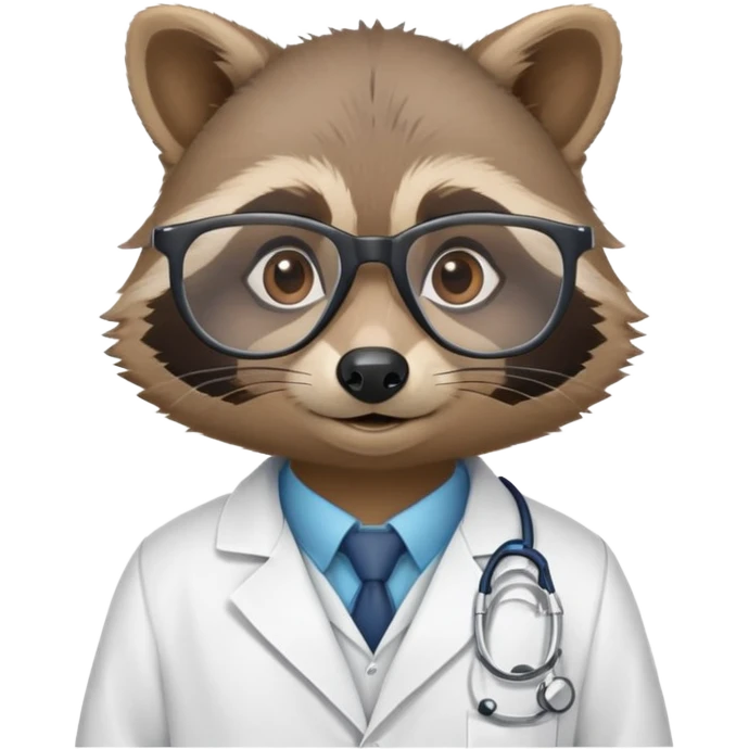 raccoon wearing lab coat and glasses, scientist raccoon emoji