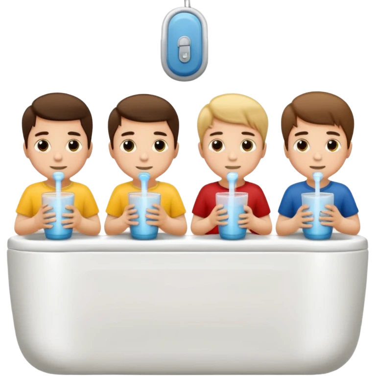 varios meninos sentado no vaso sanitário de um banheiro publico  emoji