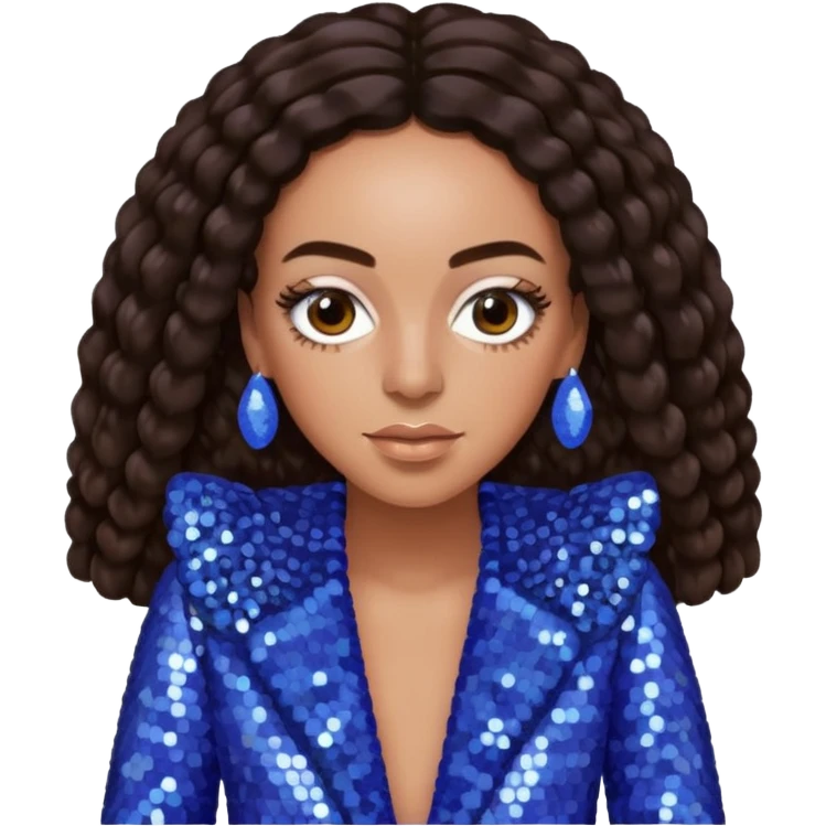 Solange with long dark brown hair, periwinkle sequin outfit  emoji