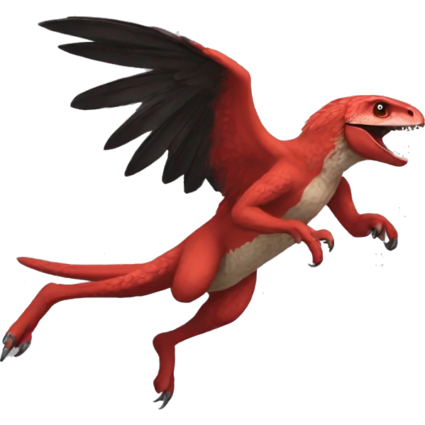 a red raptor jumping emoji