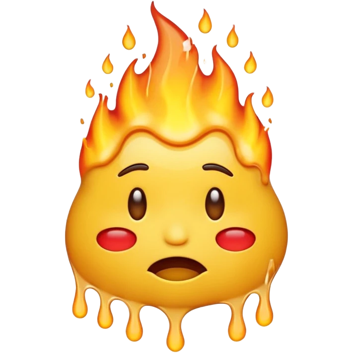 Generate an emoji that is on fire, with a synical laugh, but also crying and melting at the same time with a sad mouth.  emoji