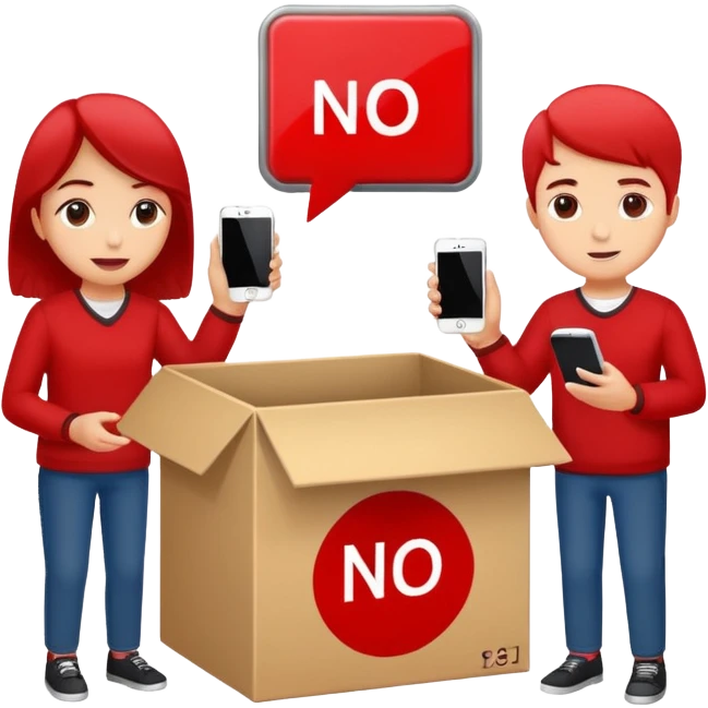 Students handing over their phones to a box  A box with a no phones allowed sign red emoji