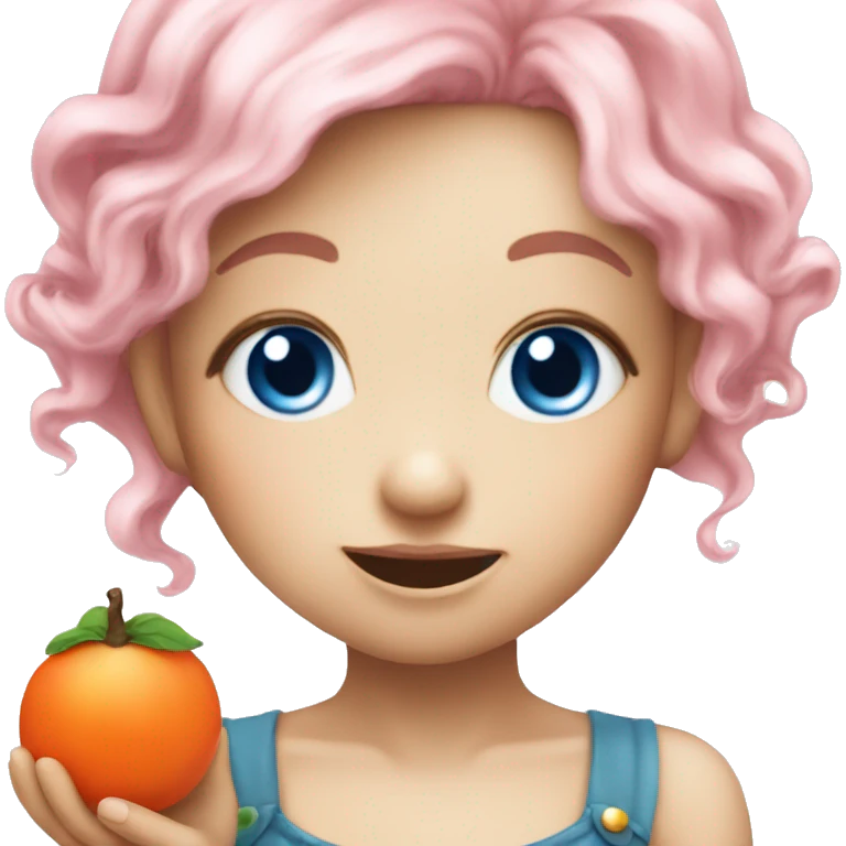 Cute fairy lady pink hair blue eyes eating persimmon emoji