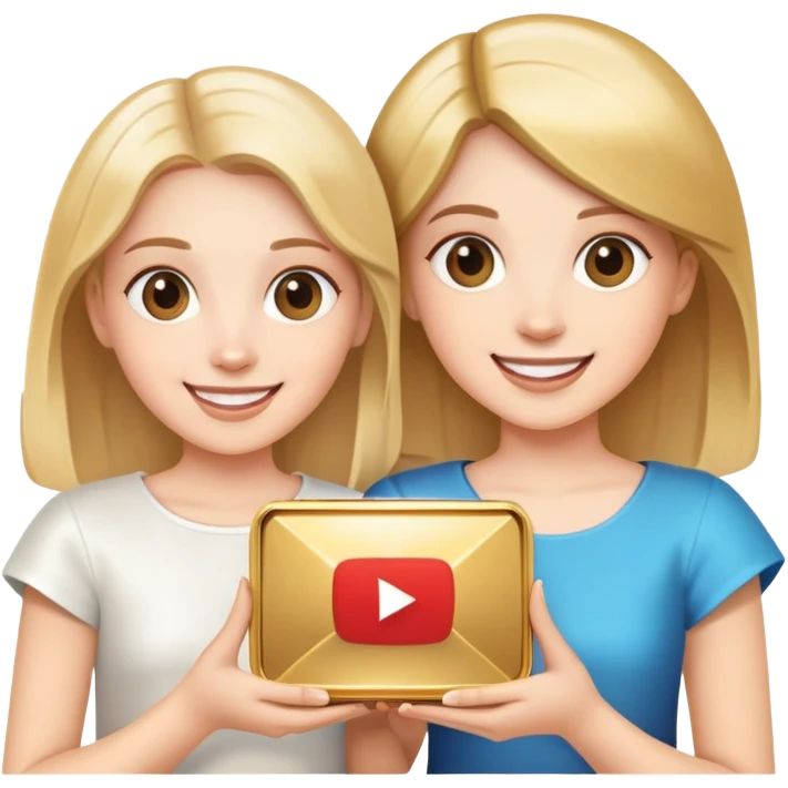 two sisters with a YouTube play button emoji