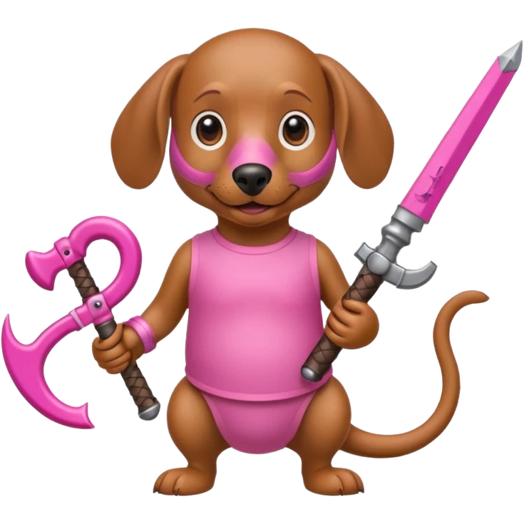 Weiner dog with pink Monkey first weapons emoji