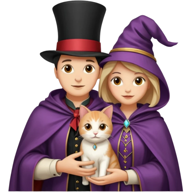 magician couple and their pet cat emoji