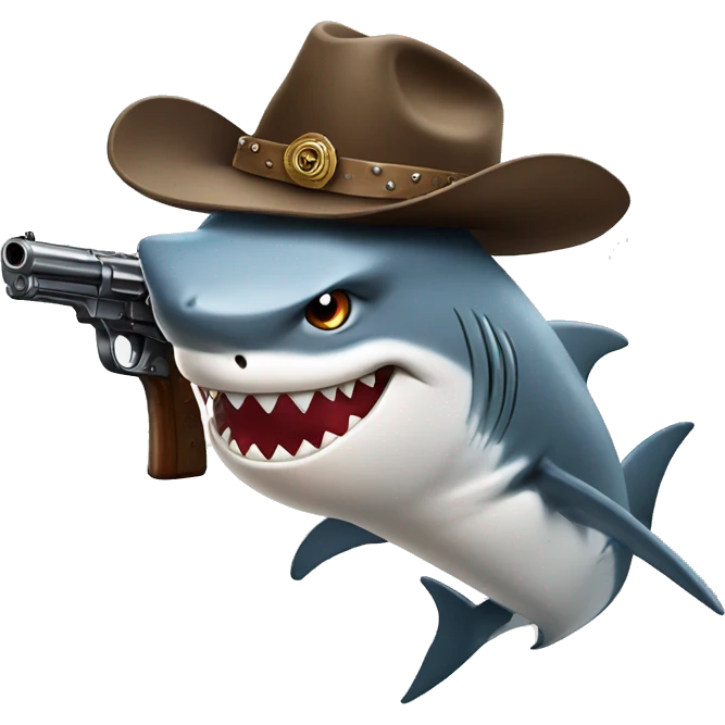 Angry shark in cowboy hat with a gun emoji