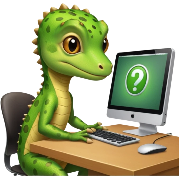 gecko with desktop computer works deeply emoji