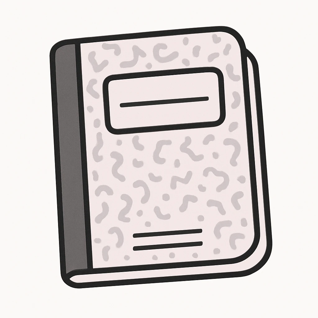 composition notebook with very light pink cover, marbled pattern, closed, minimal illustration emoji