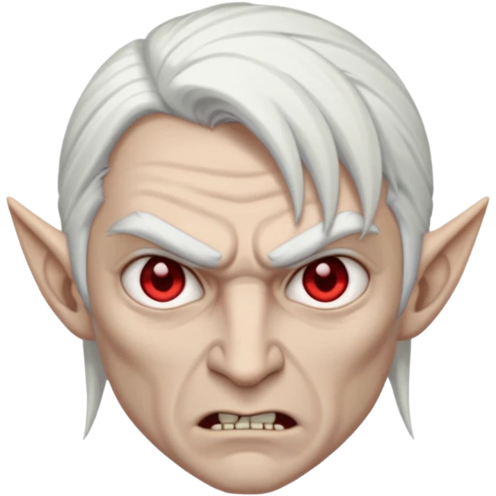 dark elf man, white hair, angry emoji