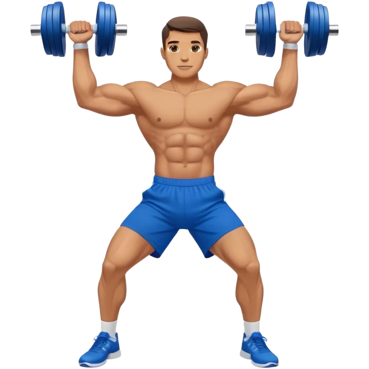 man with blue shorts doing side-lateral raise (T pose) with light dumbbells emoji