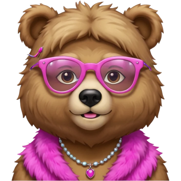 bear with pink glasses necklace and earings emoji
